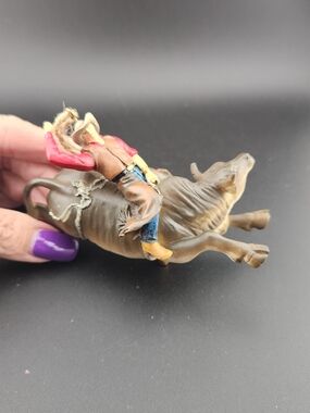 Brown Bull Rodeo Ornament with Cowboy Rider - Brown/Red